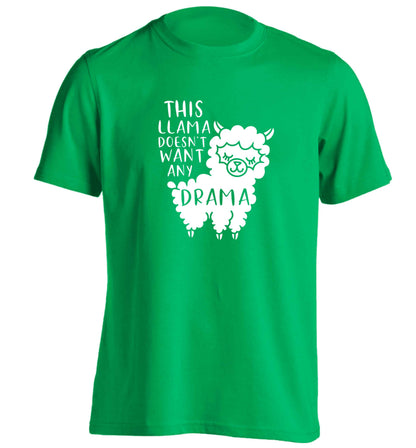 This Llama doesn't want any drama adults unisex green Tshirt 2XL