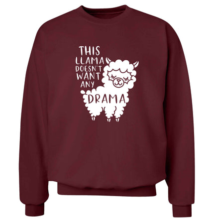 This Llama doesn't want any drama adult's unisex maroon sweater 2XL