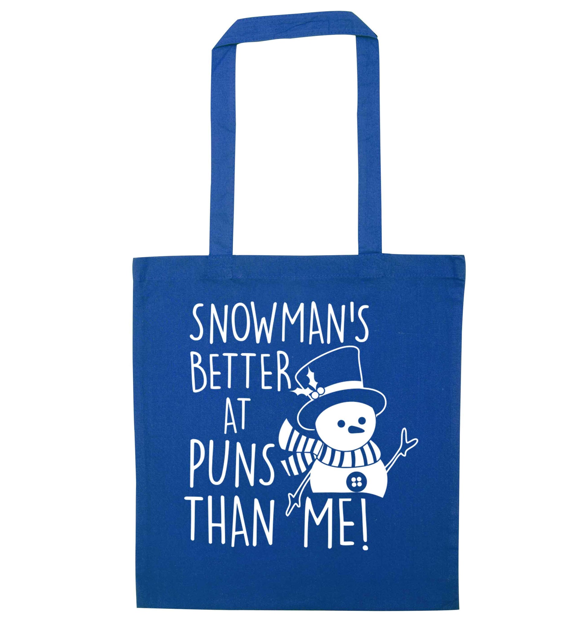 Snowman's Puns Me blue tote bag