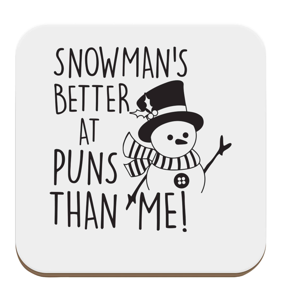 Snowman's Puns Me set of four coasters