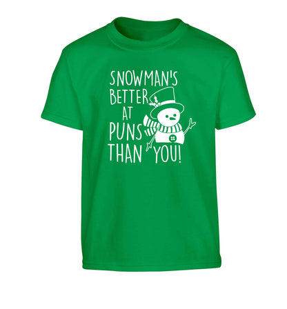Snowman's Puns You Children's green Tshirt 12-13 Years