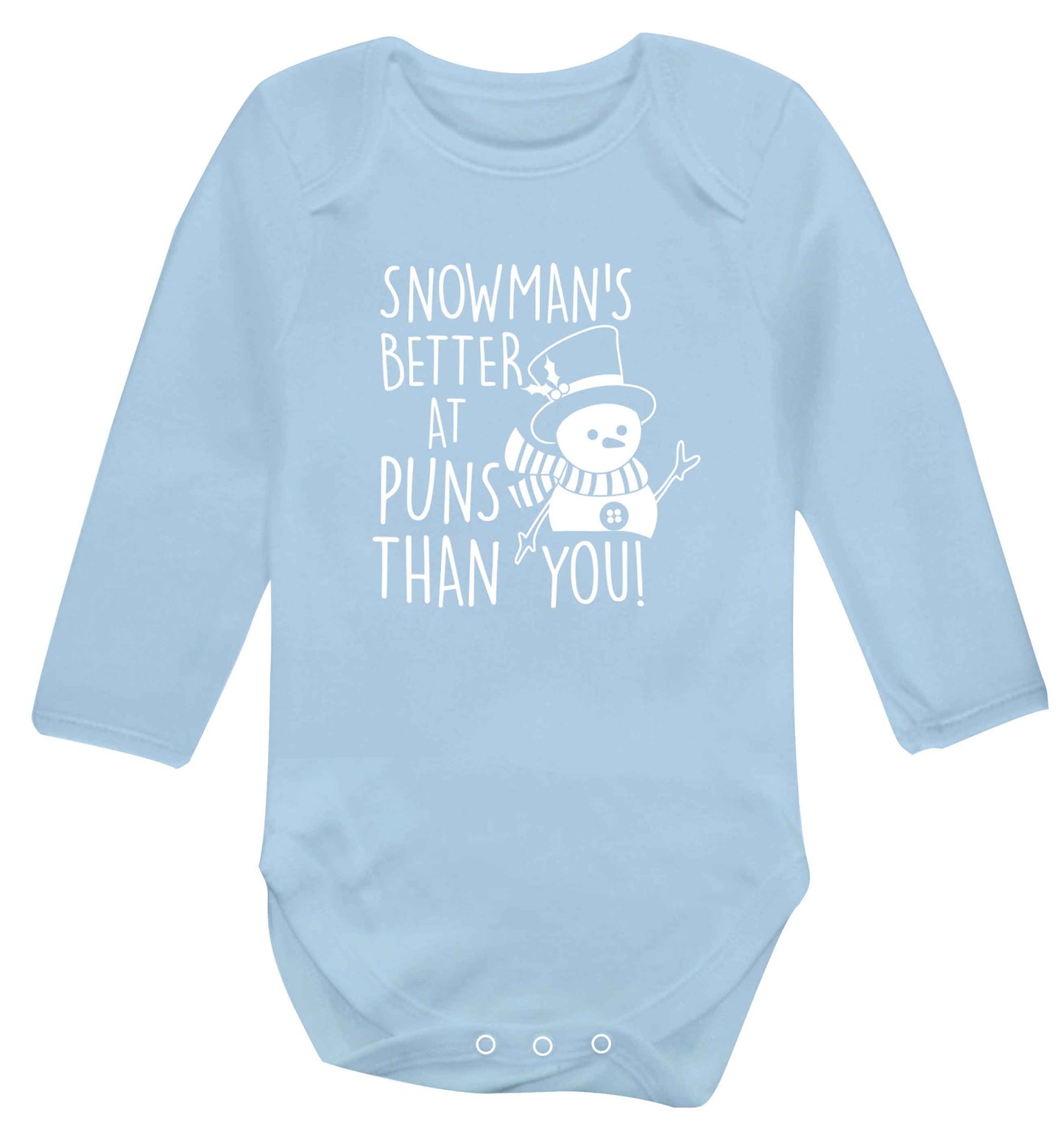 Snowman's Puns You baby vest long sleeved pale blue 6-12 months