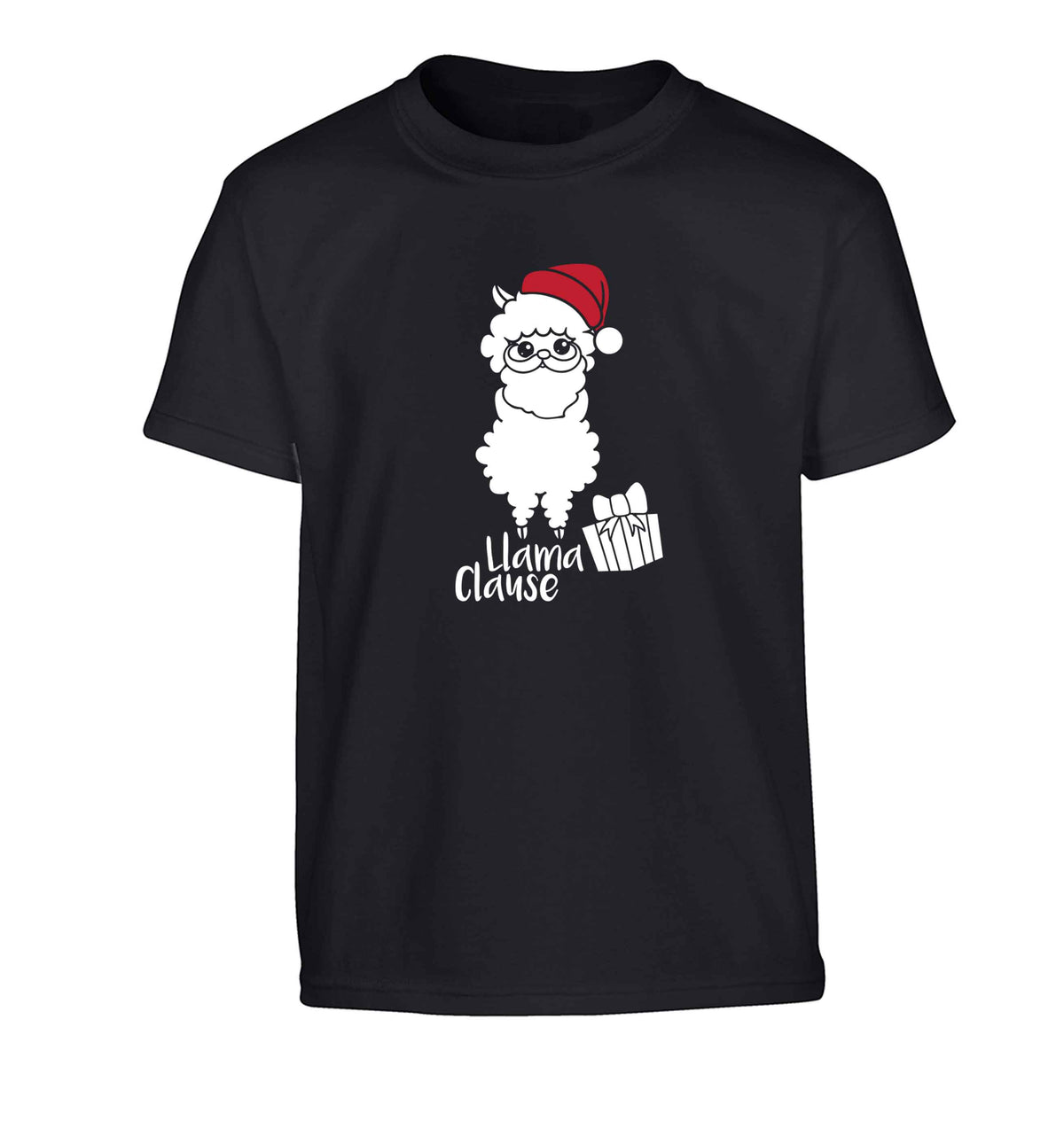 Llama Clause Children's black Tshirt 12-13 Years