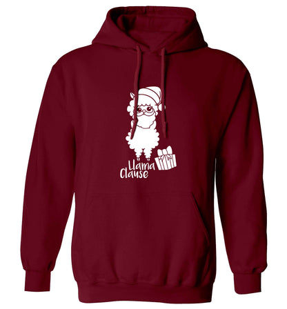 Llama Clause adults unisex maroon hoodie 2XL