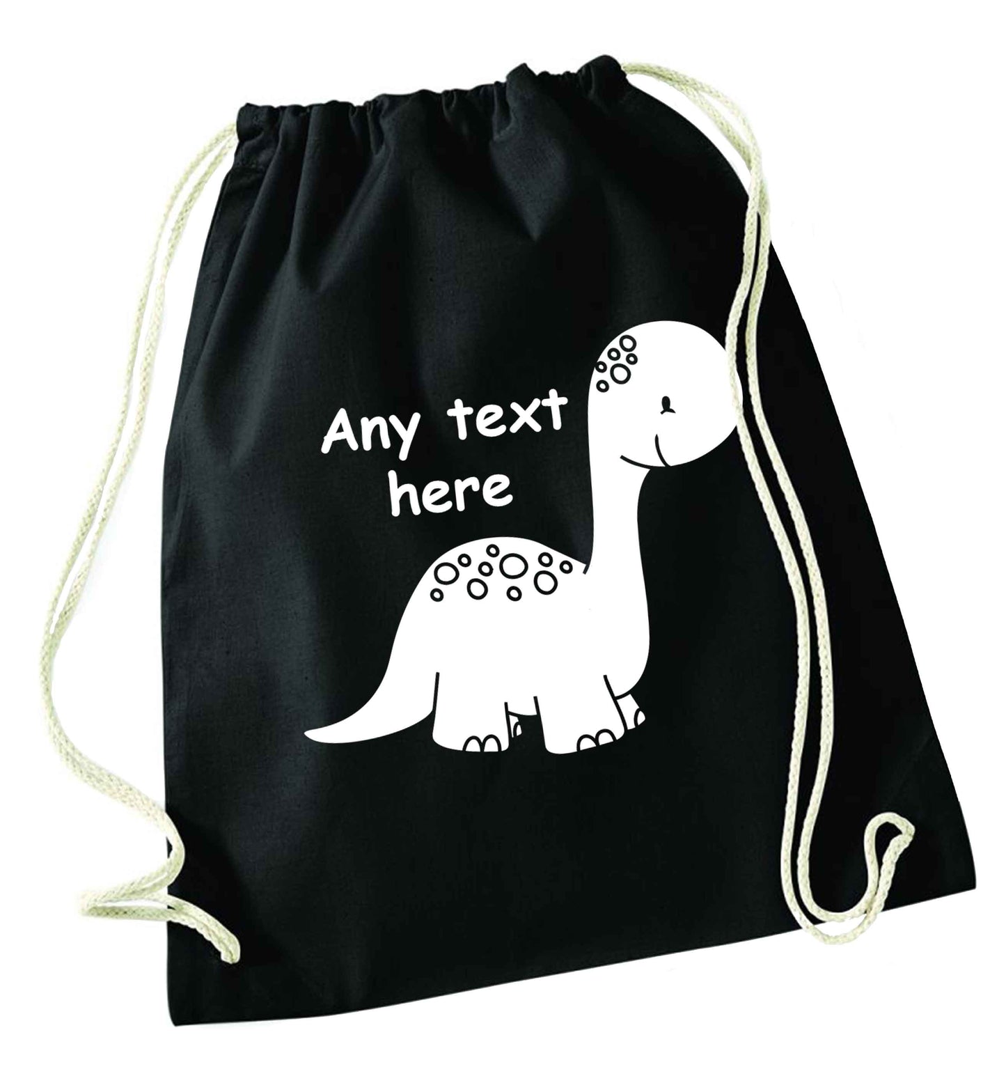 Dinosaur any text black drawstring bag