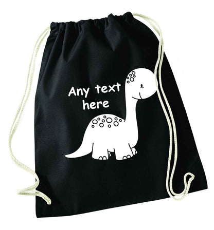 Dinosaur any text black drawstring bag