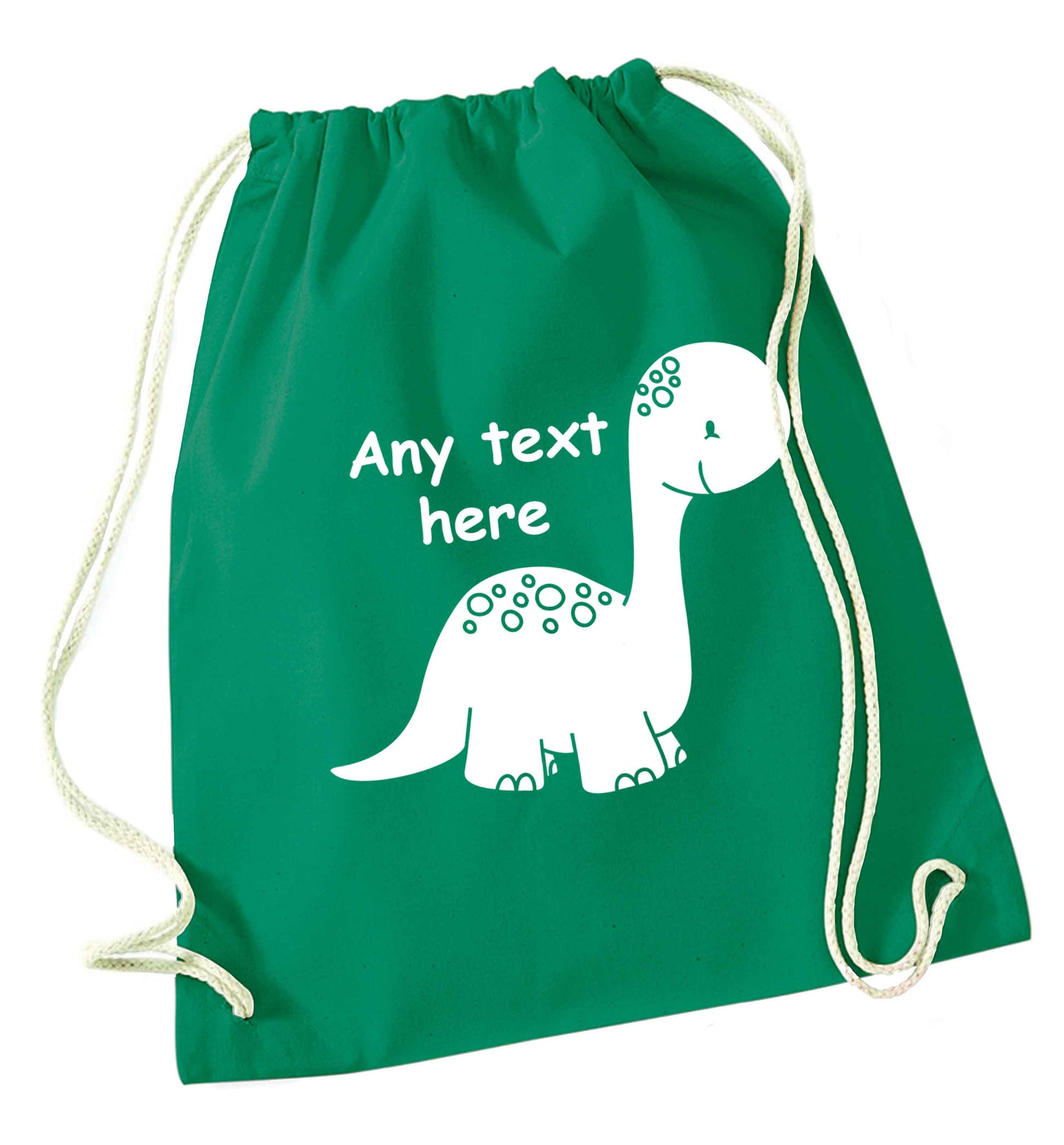Dinosaur any text green drawstring bag