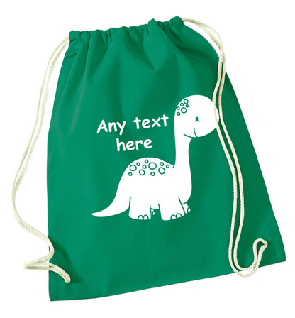 Dinosaur any text green drawstring bag