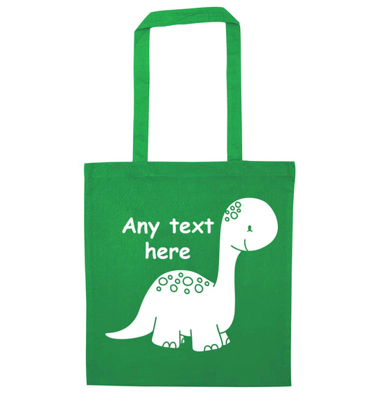 Dinosaur any text green tote bag