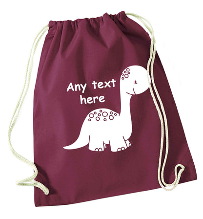 Dinosaur any text maroon drawstring bag