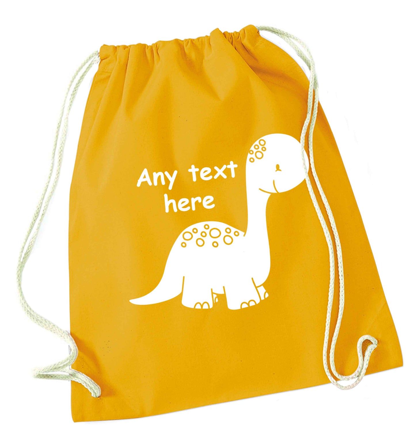 Dinosaur any text mustard drawstring bag