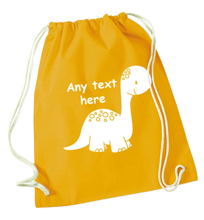 Dinosaur any text mustard drawstring bag