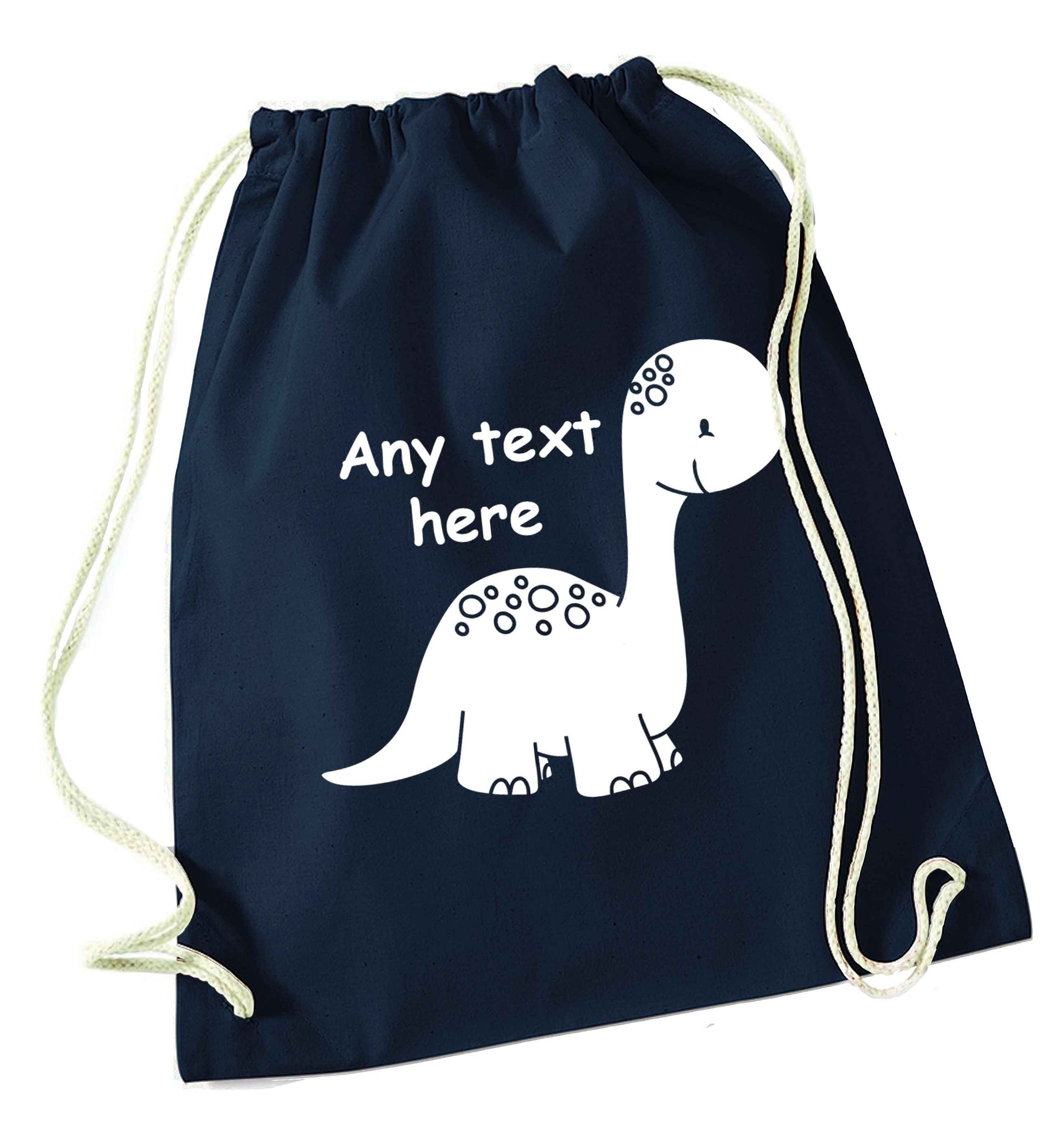 Dinosaur any text navy drawstring bag