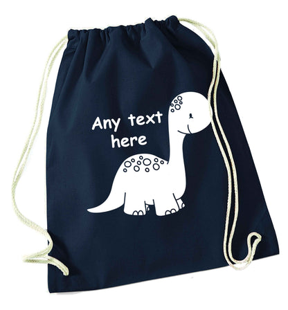 Dinosaur any text navy drawstring bag