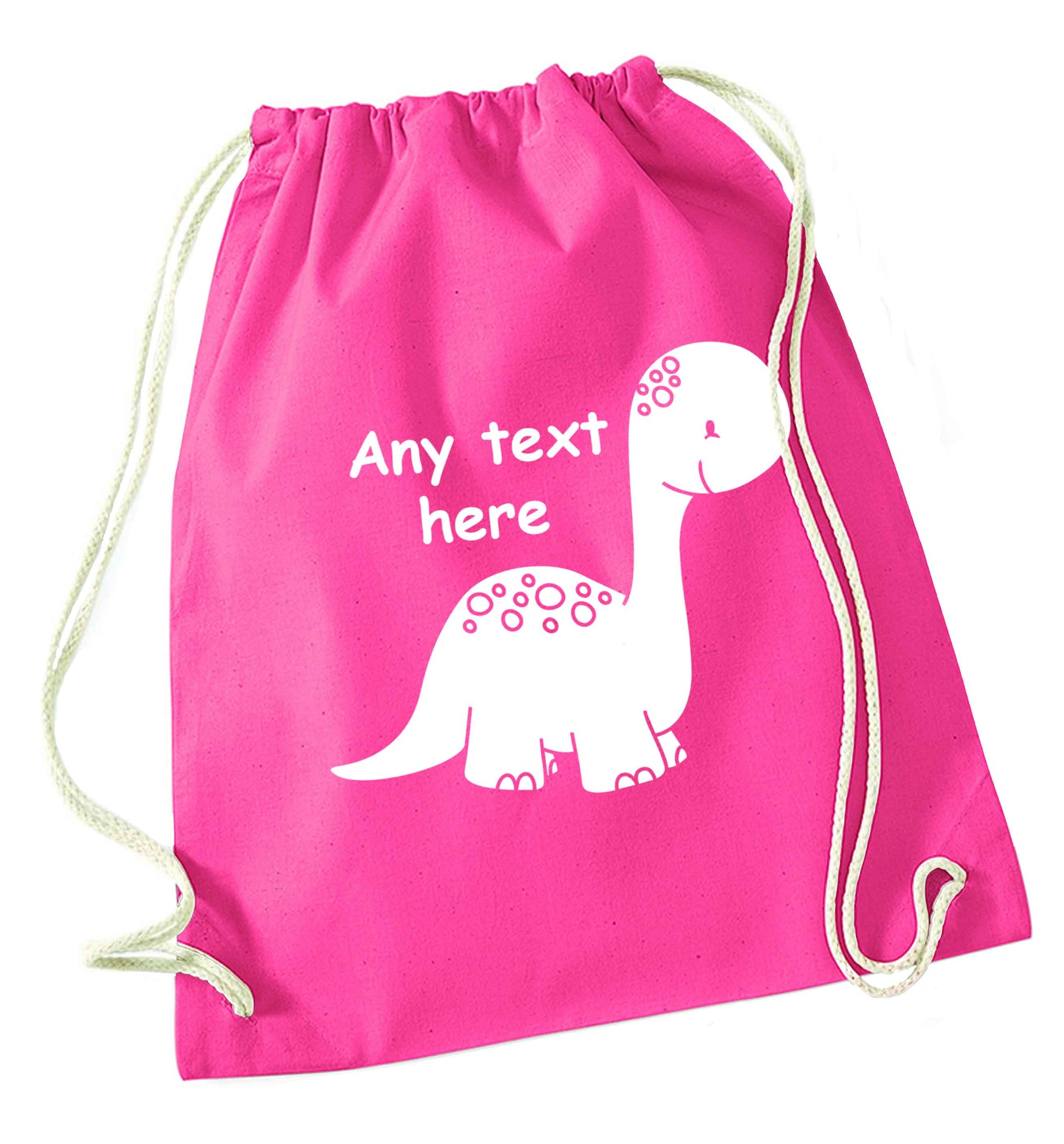 Dinosaur any text pink drawstring bag