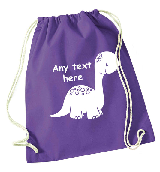 Dinosaur any text purple drawstring bag