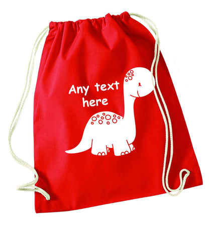 Dinosaur any text red drawstring bag 