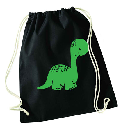 Dinosaur illustration black drawstring bag