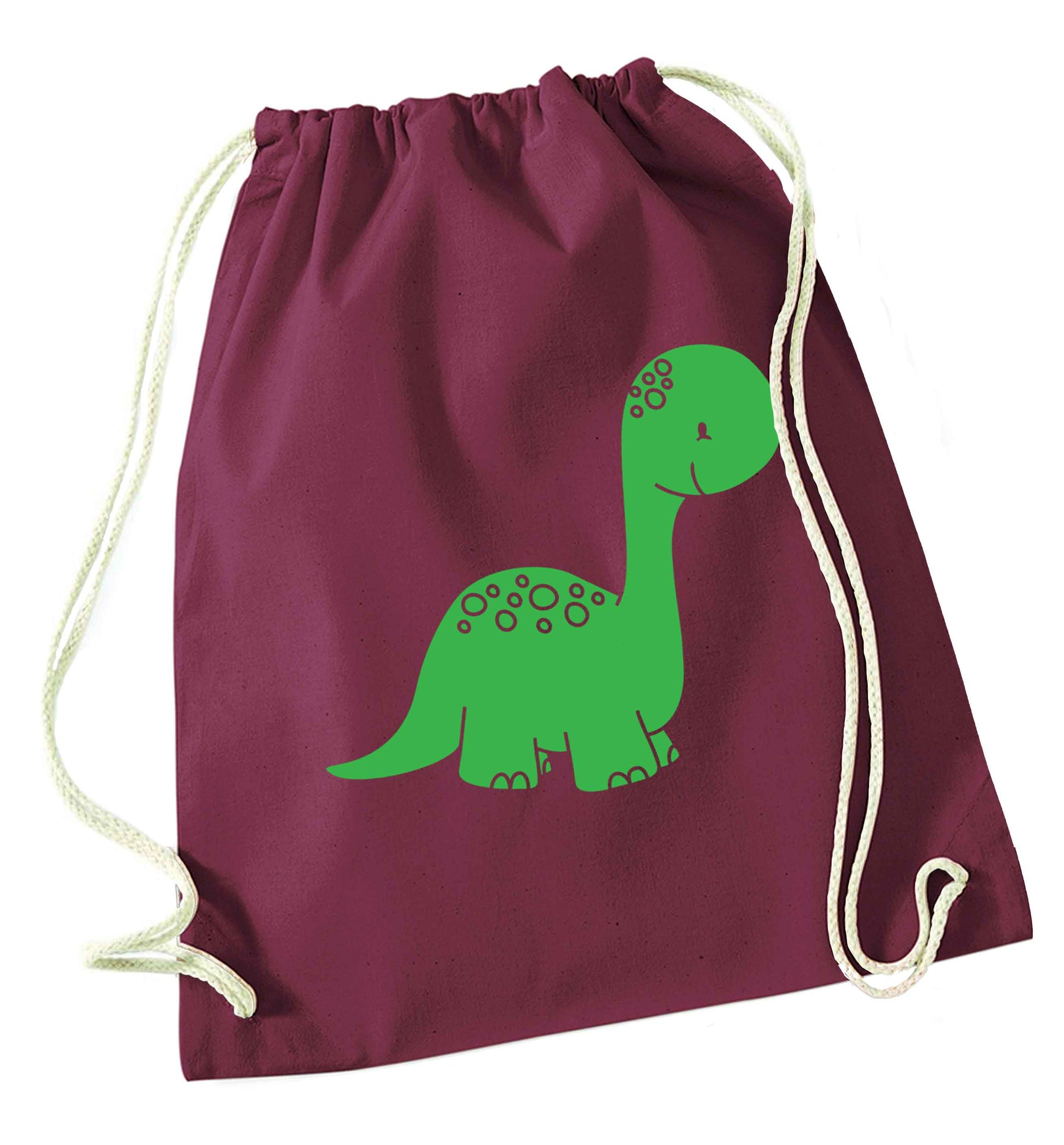 Dinosaur illustration maroon drawstring bag