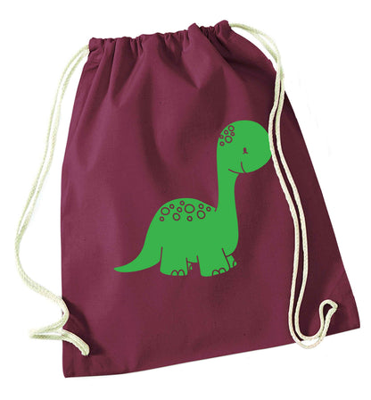 Dinosaur illustration maroon drawstring bag