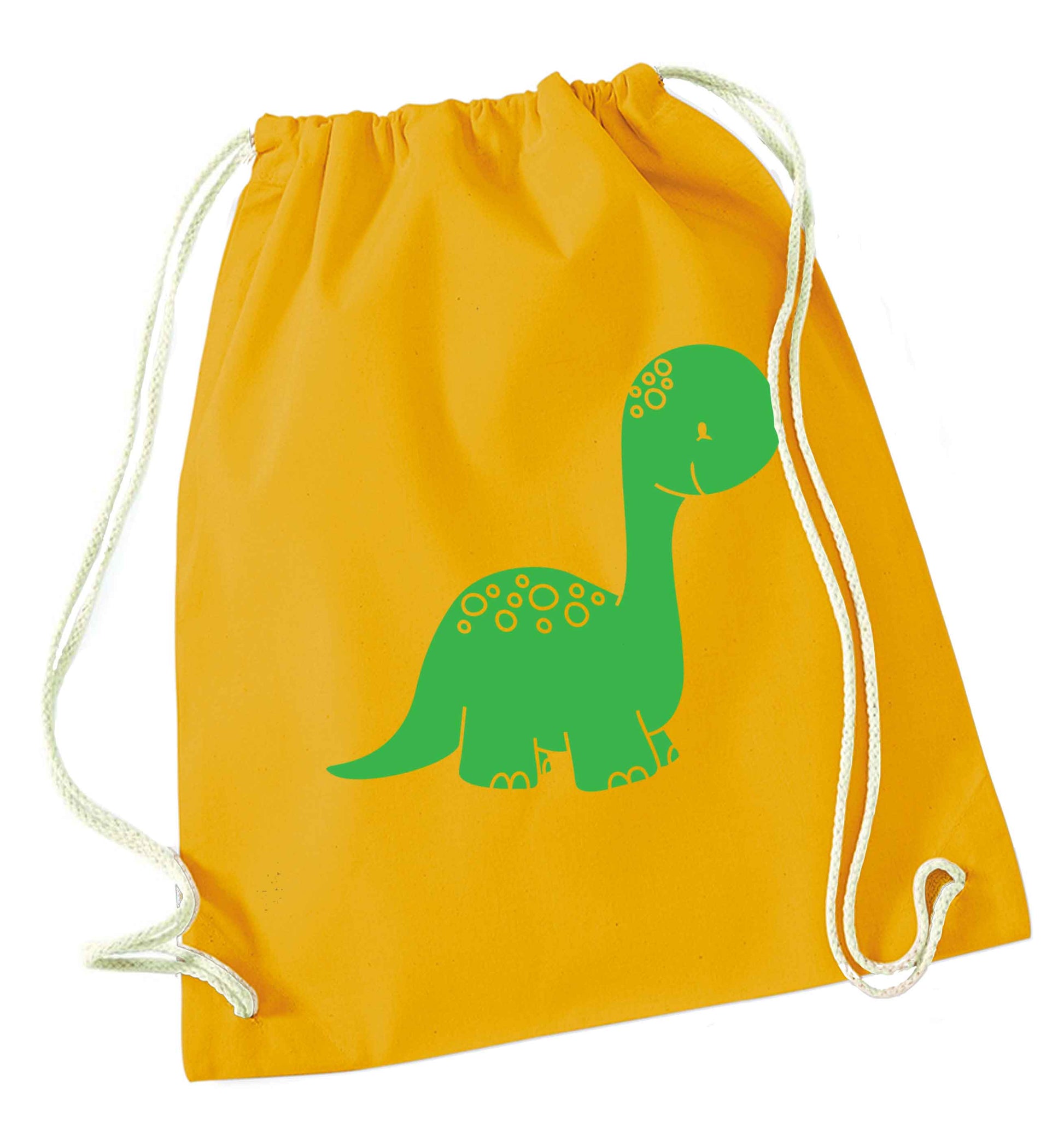 Dinosaur illustration mustard drawstring bag
