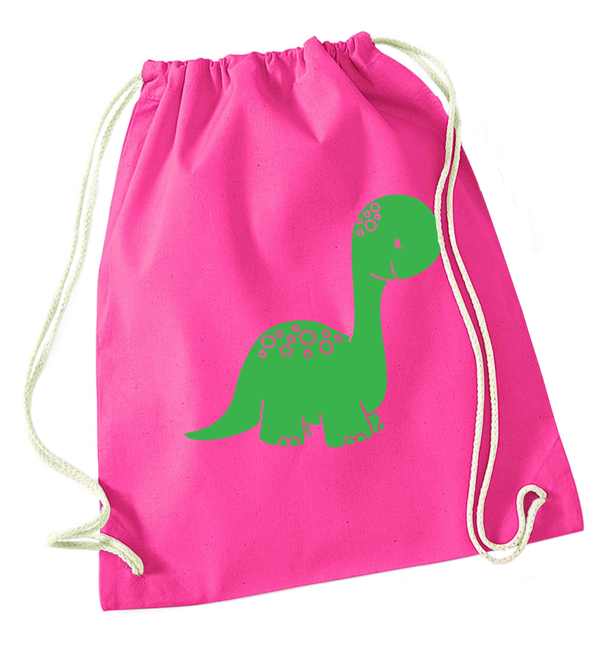 Dinosaur illustration pink drawstring bag