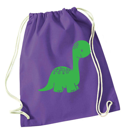 Dinosaur illustration purple drawstring bag