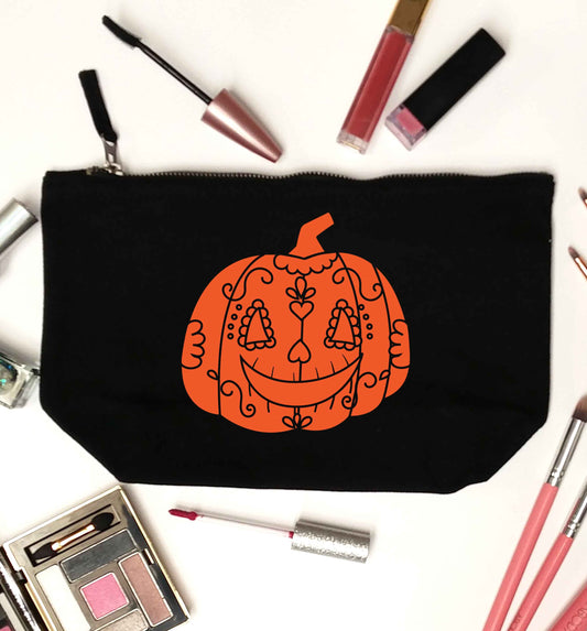 Pumpkin sugar skull black makeup bag