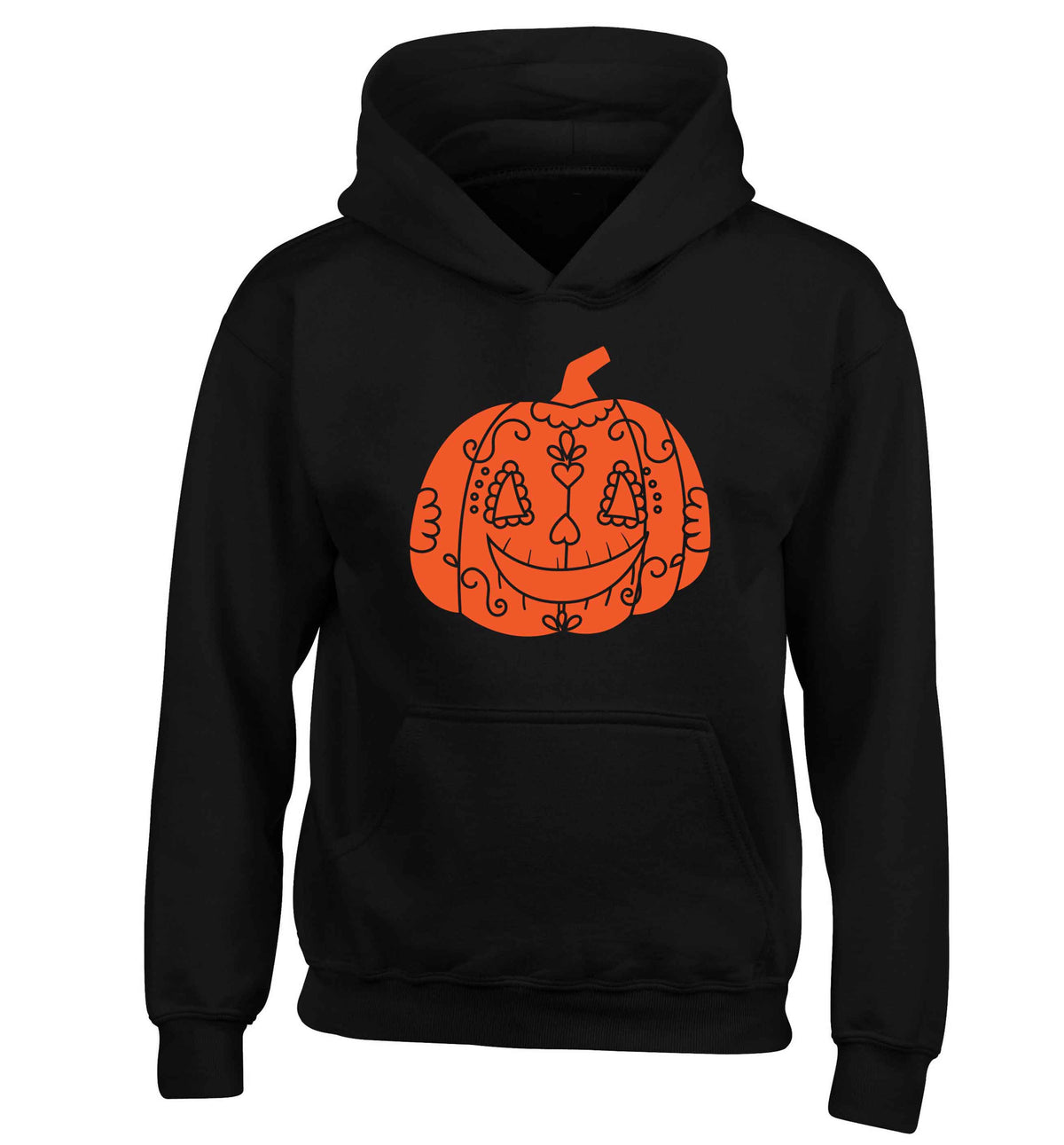 Pumpkin sugar skull children's black hoodie 12-13 Years