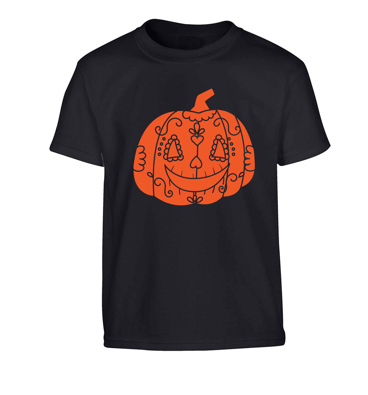 Pumpkin sugar skull Children's black Tshirt 12-13 Years