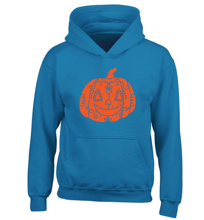 Pumpkin sugar skull children's blue hoodie 12-13 Years