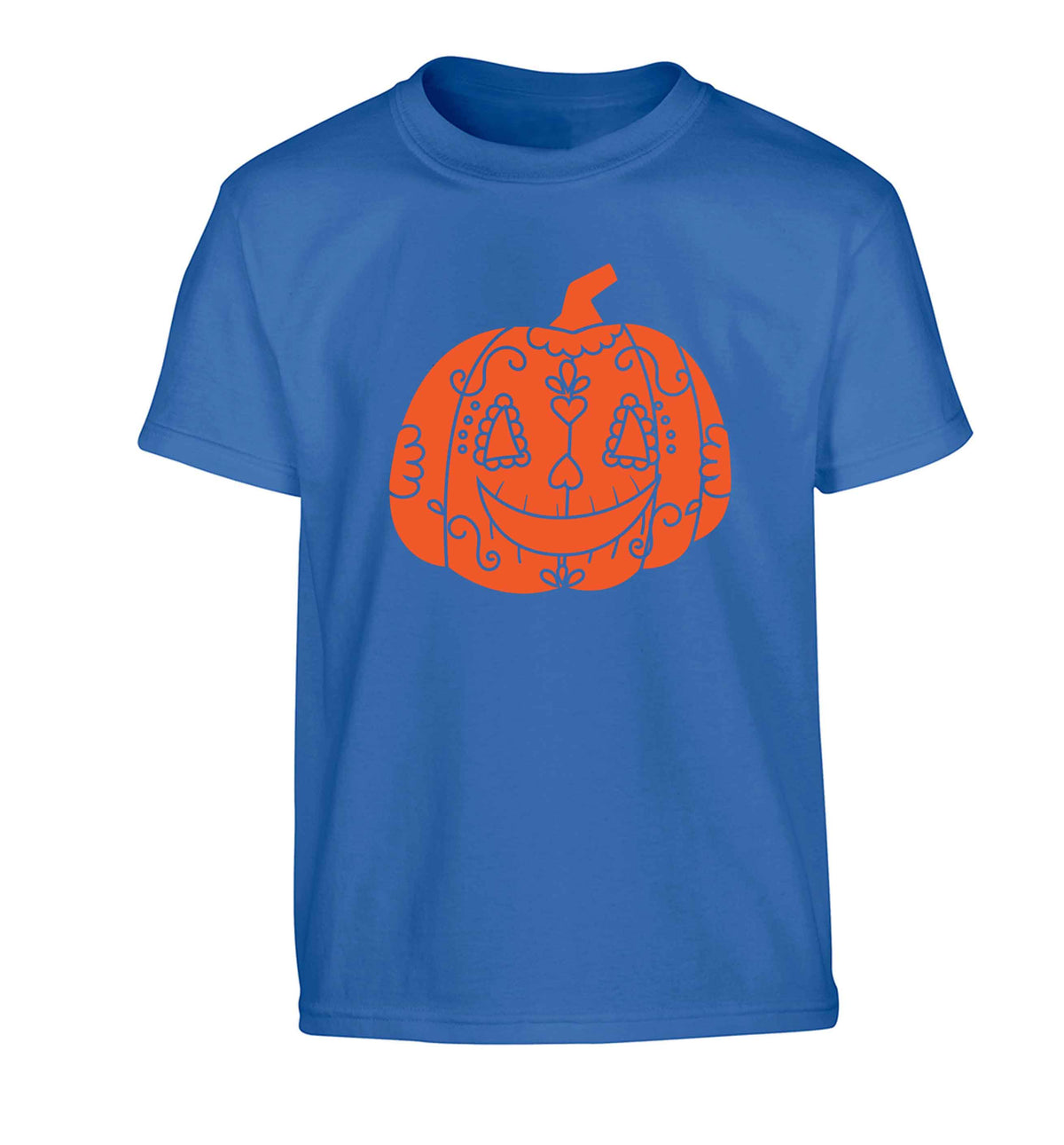 Pumpkin sugar skull Children's blue Tshirt 12-13 Years