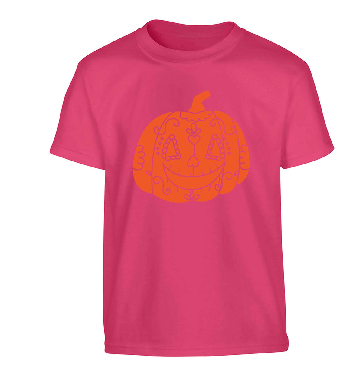 Pumpkin sugar skull Children's pink Tshirt 12-13 Years