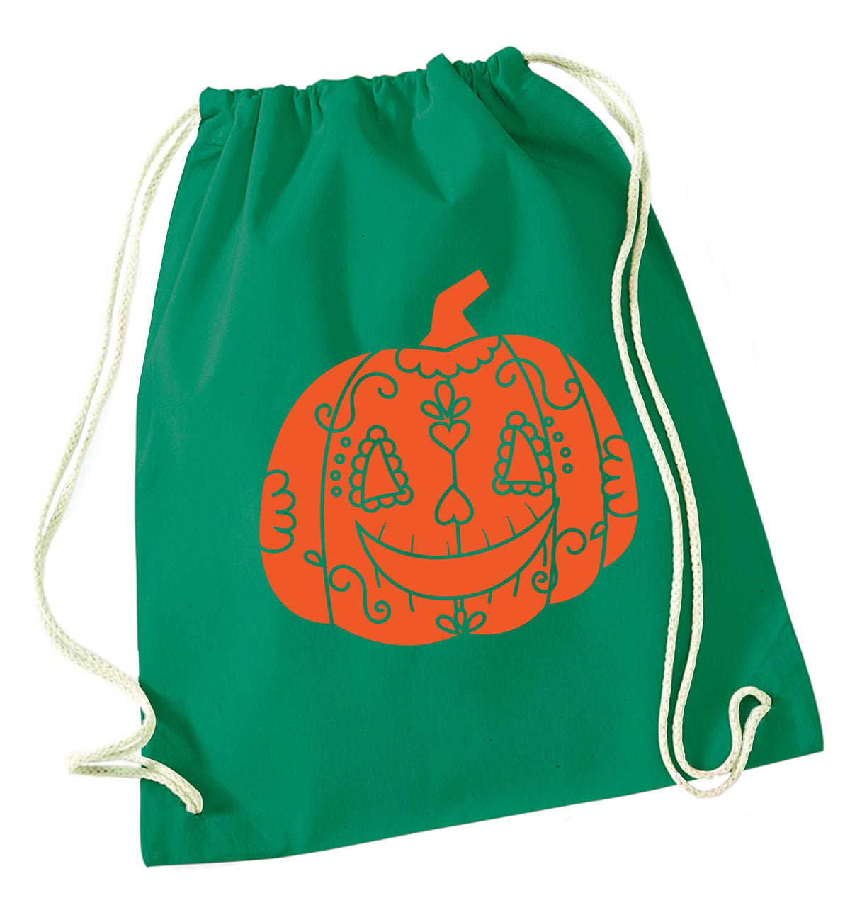 Pumpkin sugar skull green drawstring bag