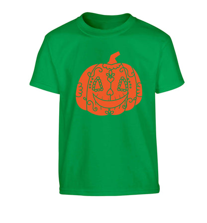 Pumpkin sugar skull Children's green Tshirt 12-13 Years