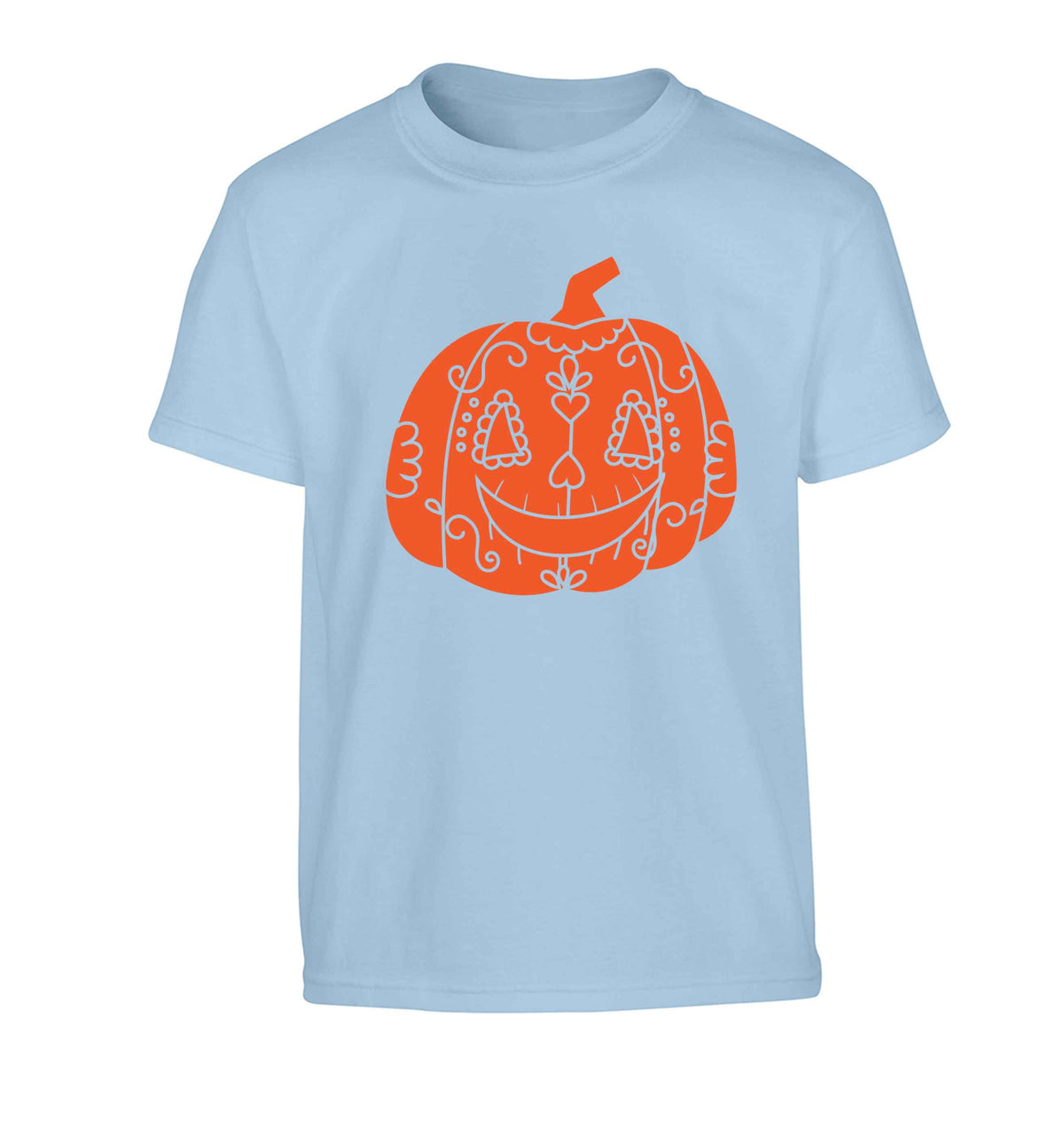 Pumpkin sugar skull Children's light blue Tshirt 12-13 Years