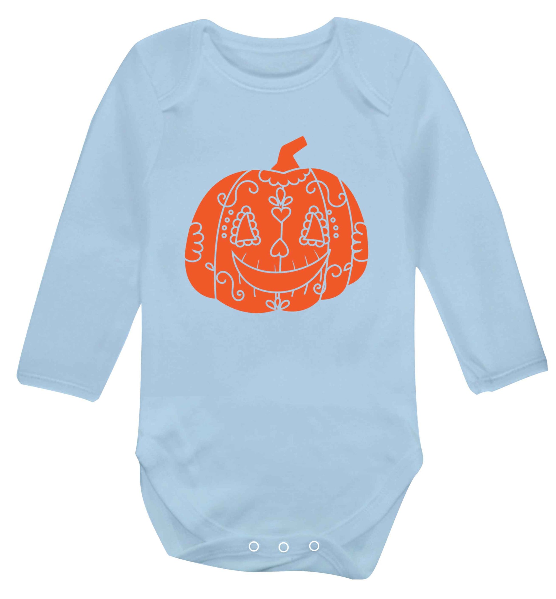 Pumpkin sugar skull baby vest long sleeved pale blue 6-12 months