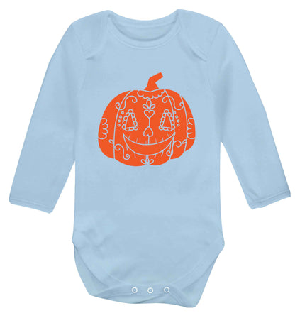 Pumpkin sugar skull baby vest long sleeved pale blue 6-12 months