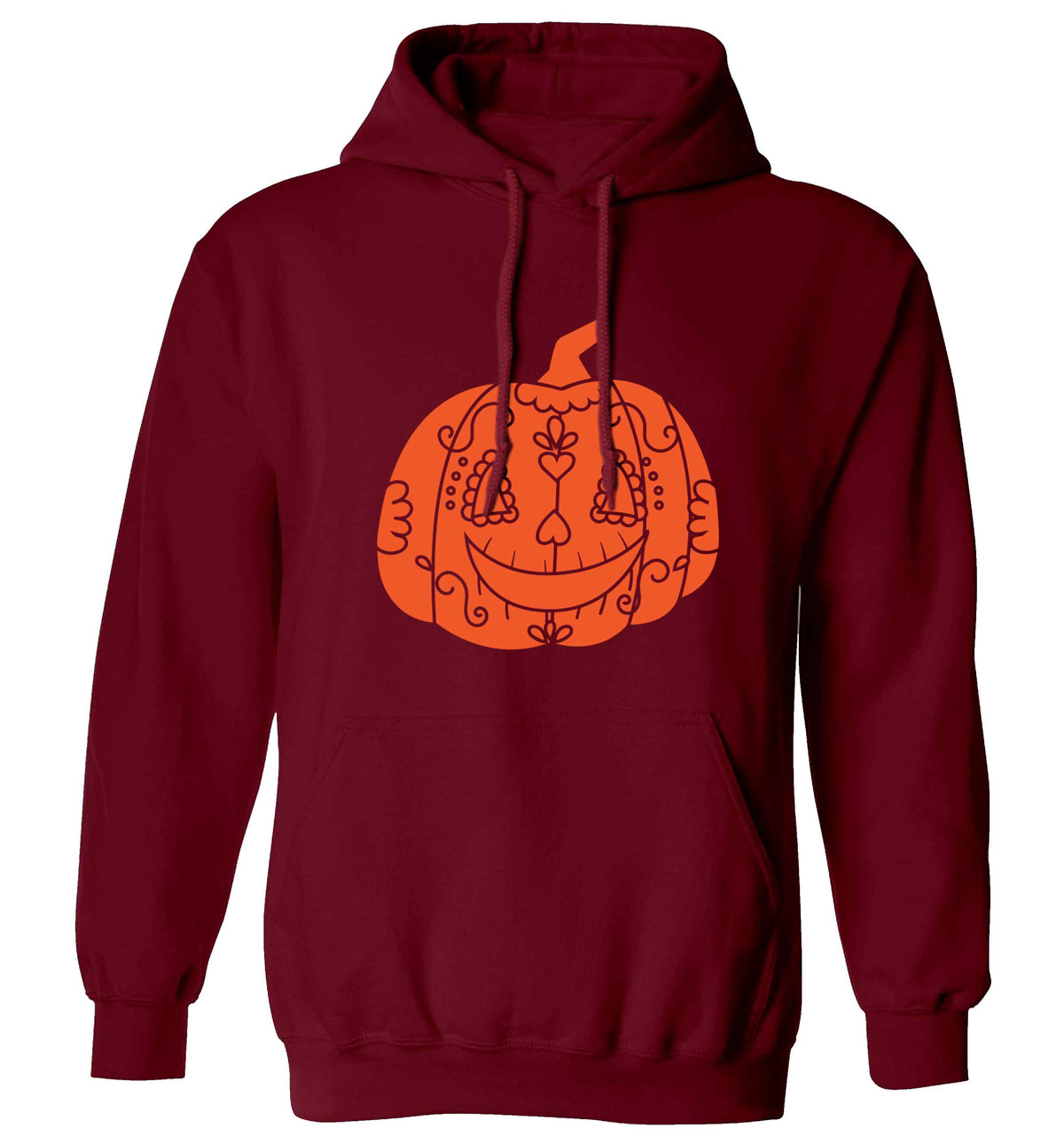Pumpkin sugar skull adults unisex maroon hoodie 2XL