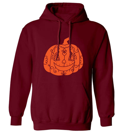 Pumpkin sugar skull adults unisex maroon hoodie 2XL