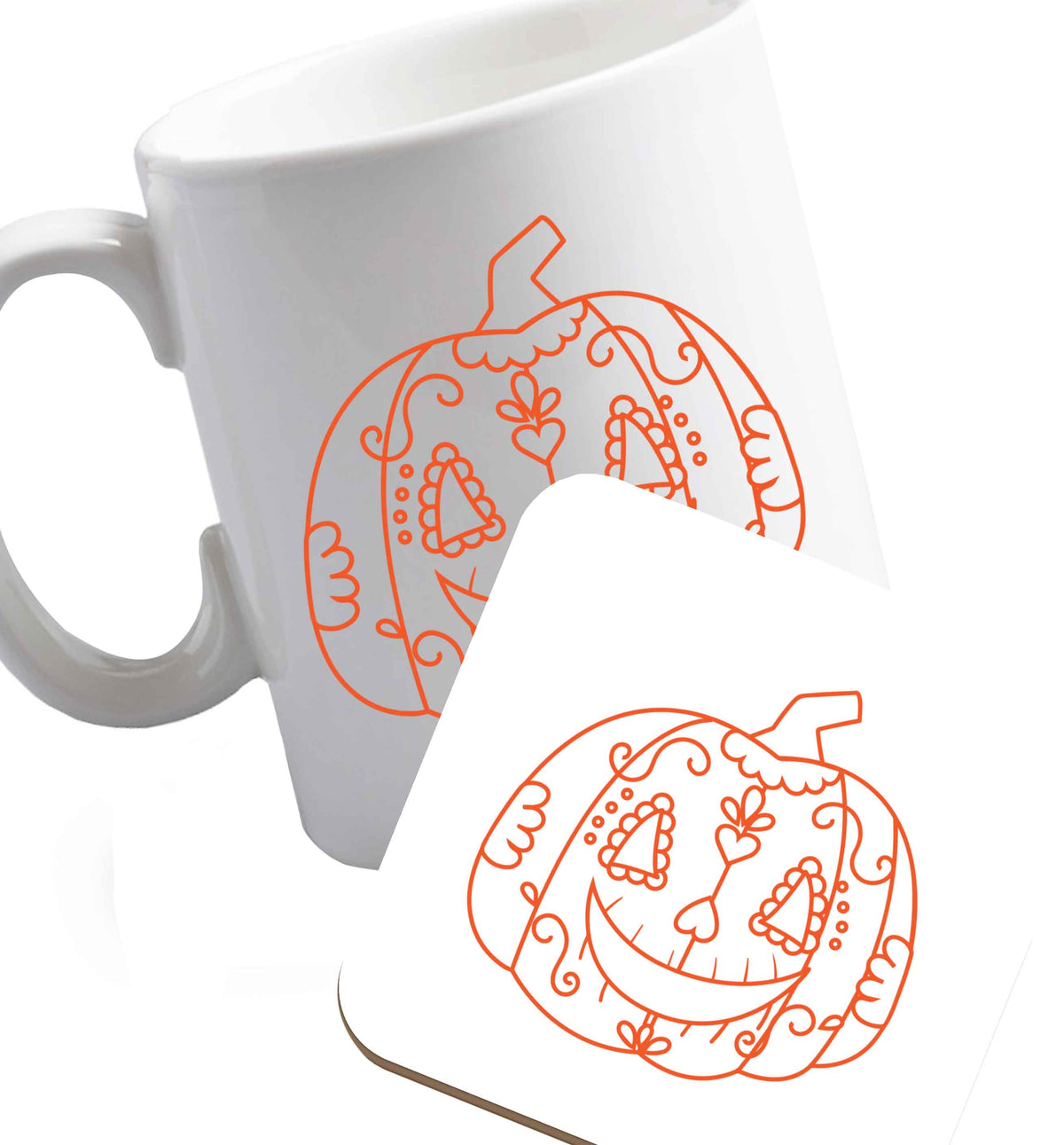10 oz Favourite Type Pan Pancake ceramic mug and coaster set right handed