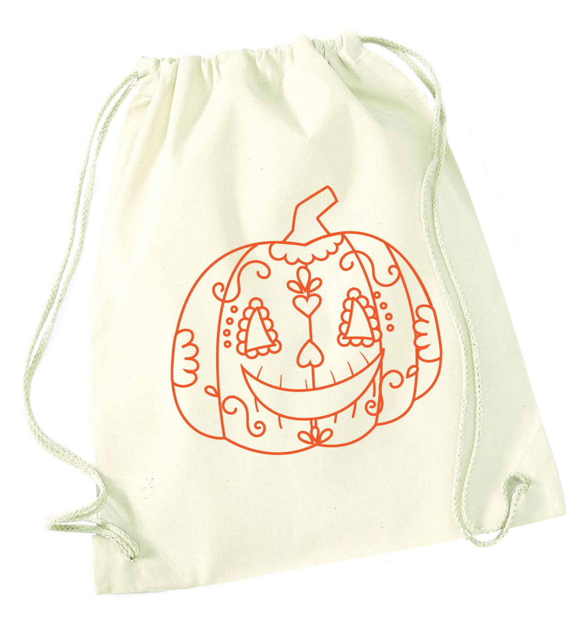 Pumpkin sugar skull natural drawstring bag