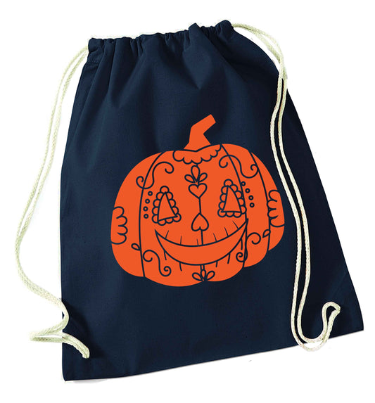 Pumpkin sugar skull navy drawstring bag