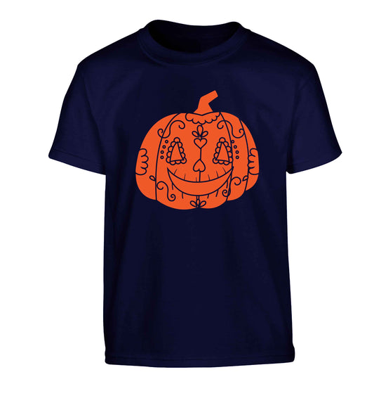 Pumpkin sugar skull Children's navy Tshirt 12-13 Years