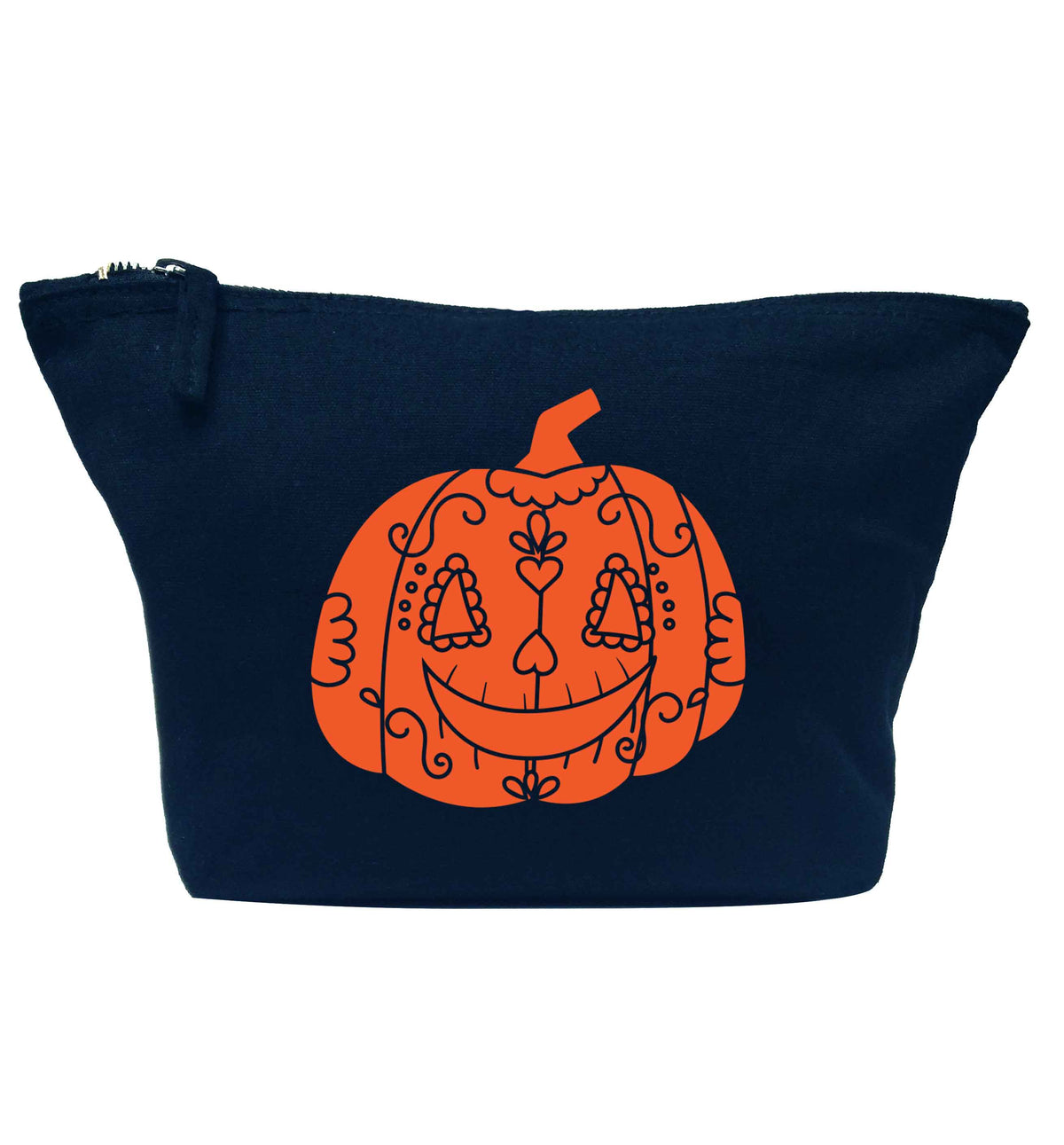 Pumpkin sugar skull navy makeup bag