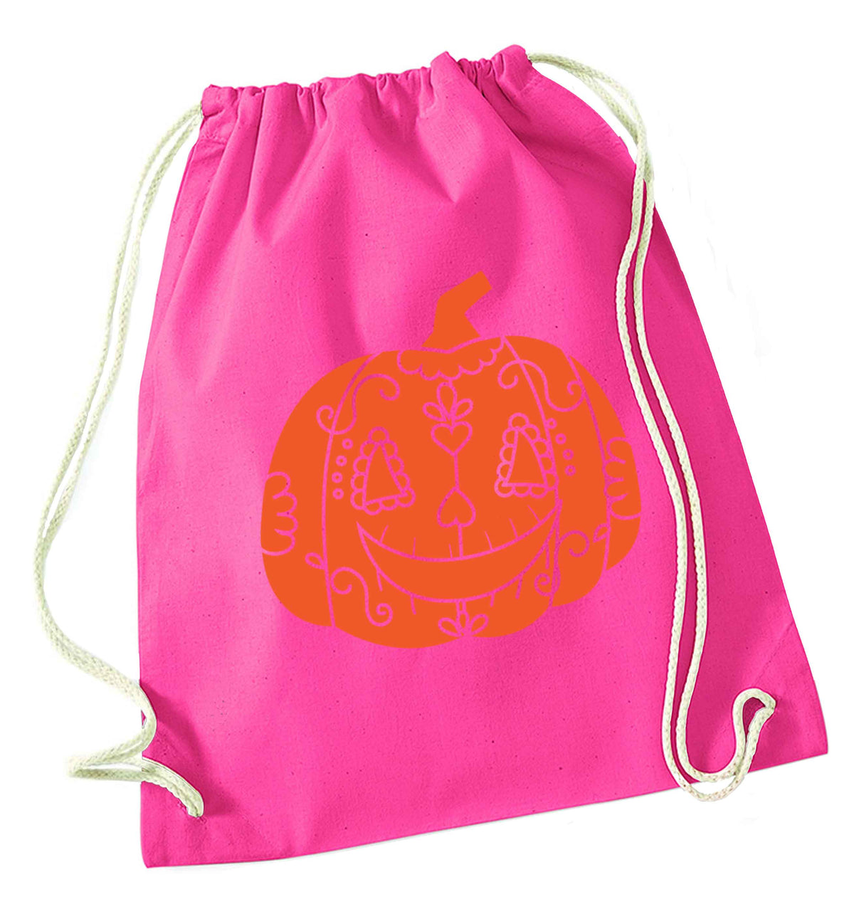 Pumpkin sugar skull pink drawstring bag