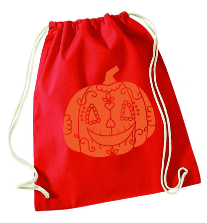 Pumpkin sugar skull red drawstring bag 