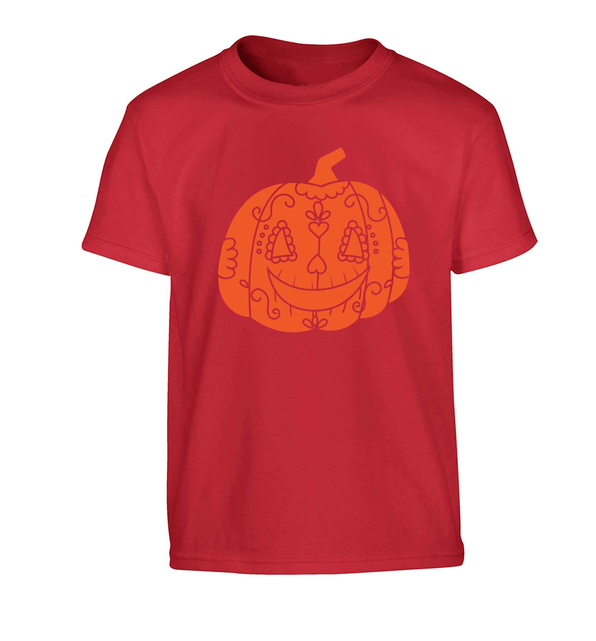 Pumpkin sugar skull Children's red Tshirt 12-13 Years