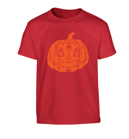 Pumpkin sugar skull Children's red Tshirt 12-13 Years
