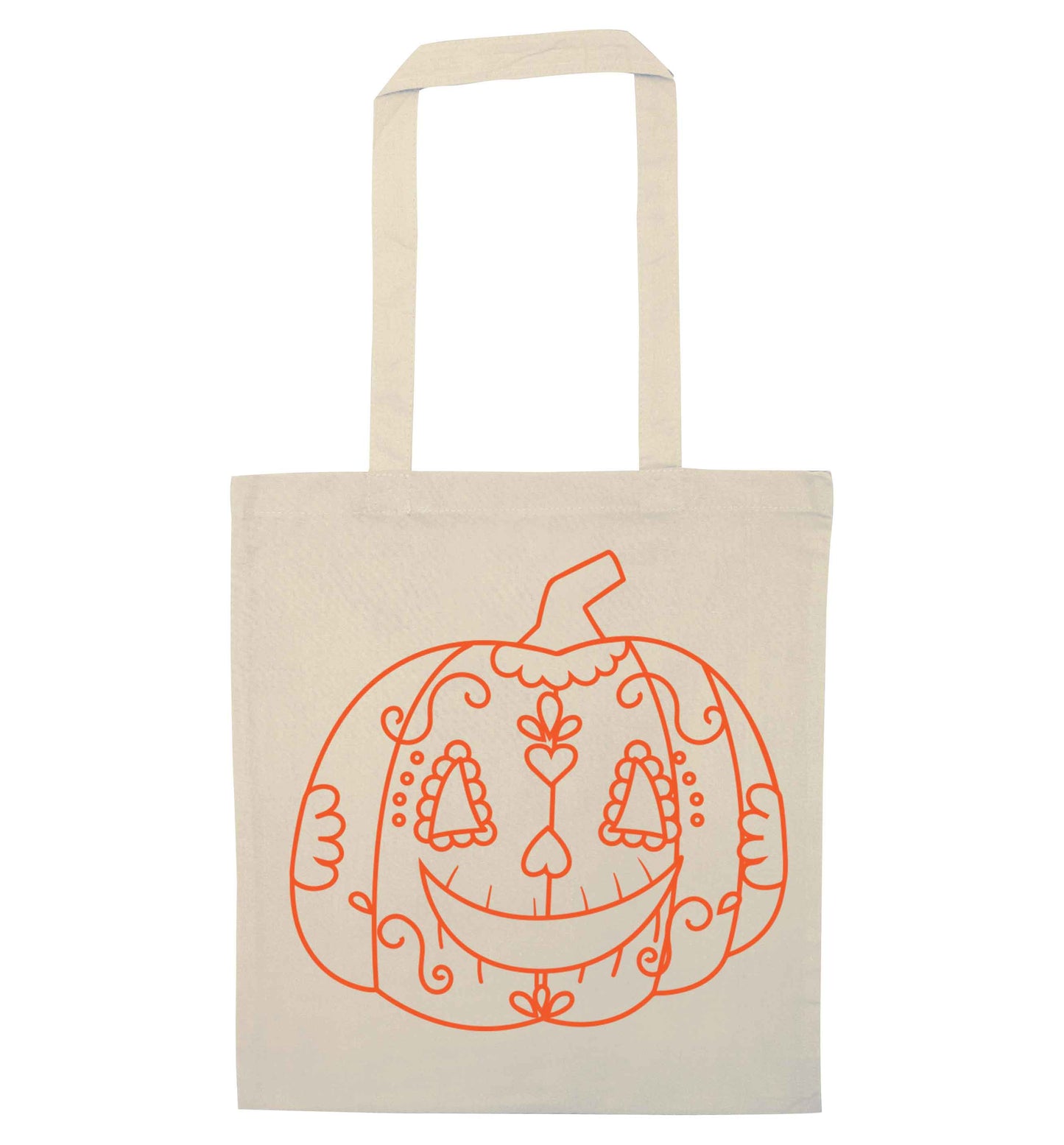 Pumpkin sugar skull natural tote bag